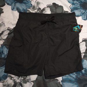 New with Tags Kanu Men's Black Board Shorts, Size 14, 19" Long